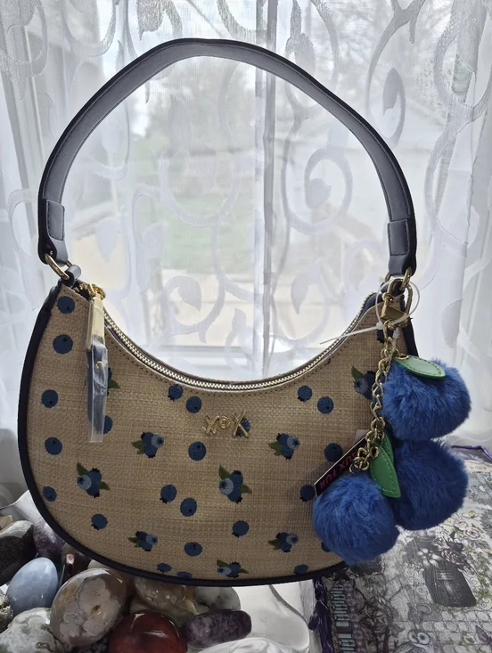 Betsey Johnson Straw Blueberry Shoulder Bag - Picture 1 of 7